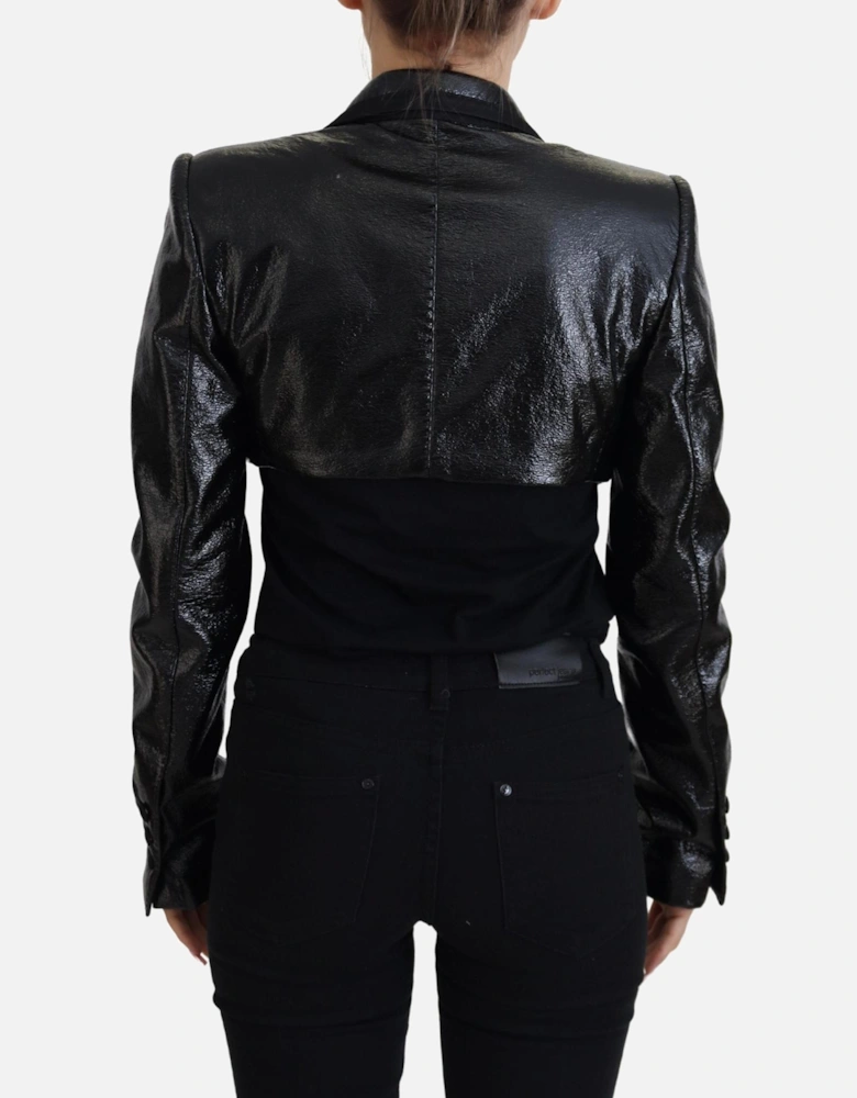 Patent Leather Cropped Jacket Black Women Jackets