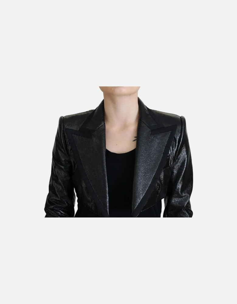 Patent Leather Cropped Jacket Black Women Jackets