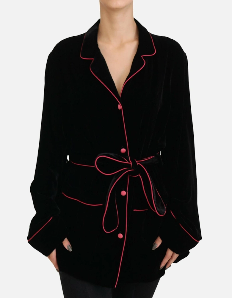 Velvet Jacket Piping Detail Long Sleeve Women - Black Jackets