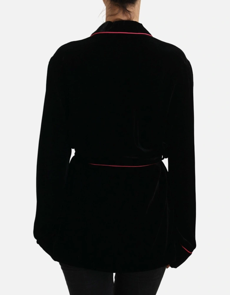 Velvet Jacket Piping Detail Long Sleeve Women - Black Jackets