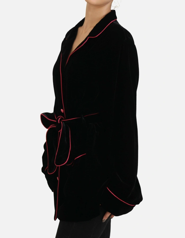Velvet Jacket Piping Detail Long Sleeve Women - Black Jackets