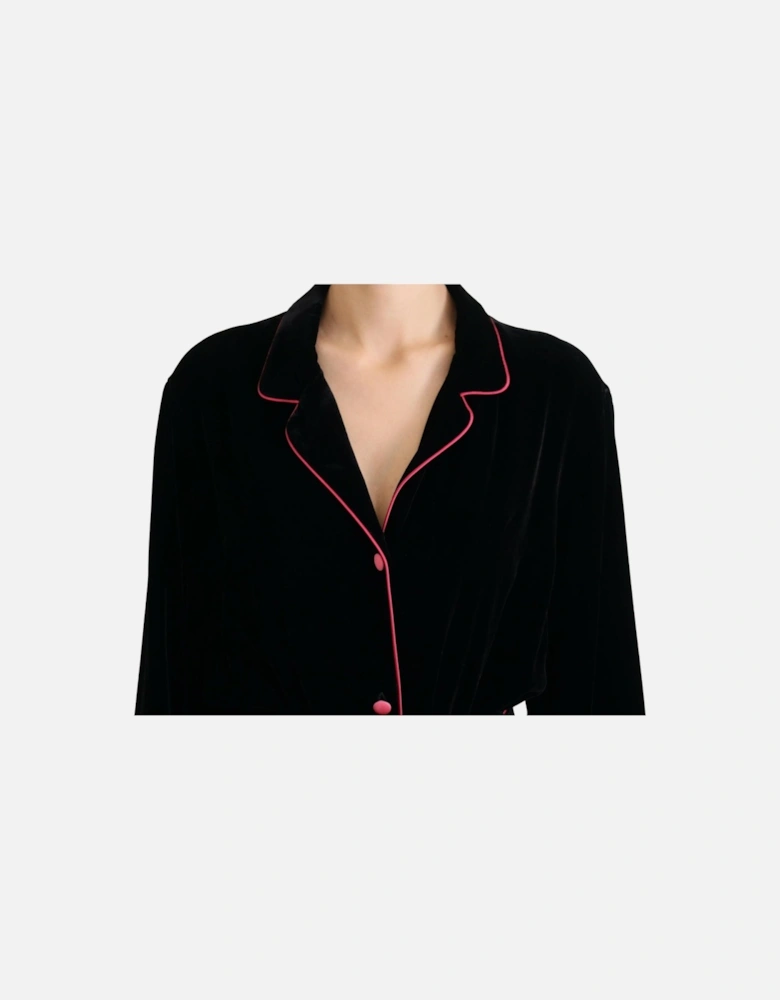 Velvet Jacket Piping Detail Long Sleeve Women - Black Jackets