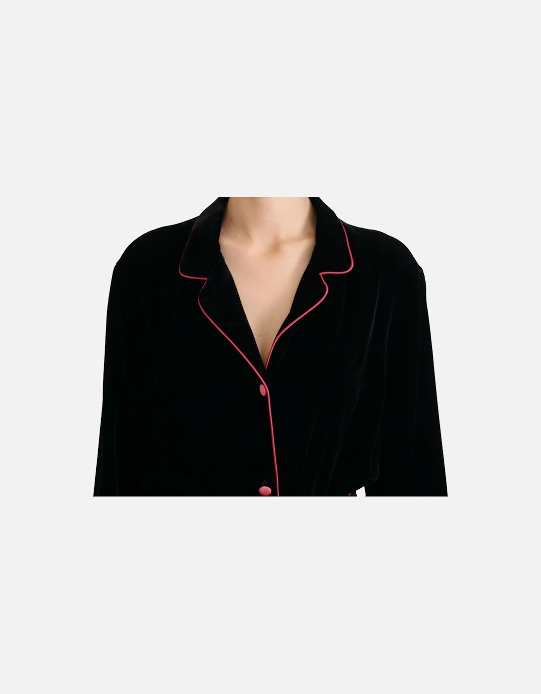 Velvet Jacket Piping Detail Long Sleeve Women - Black Jackets