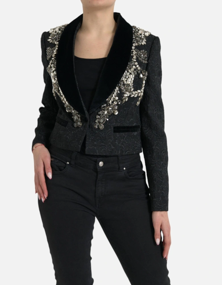 Luxurious Embellished Black Overcoat Jacket Women Jackets