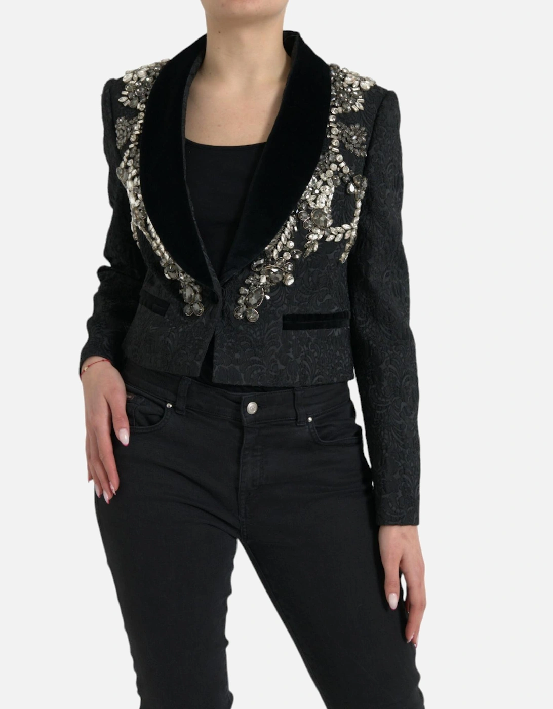 Luxurious Embellished Black Overcoat Jacket Women Jackets