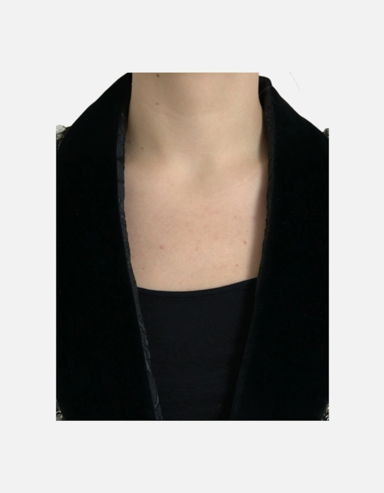 Luxurious Embellished Black Overcoat Jacket Women Jackets