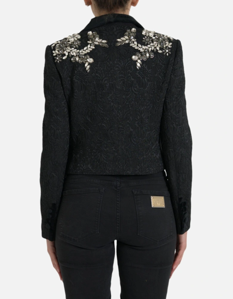 Luxurious Embellished Black Overcoat Jacket Women Jackets