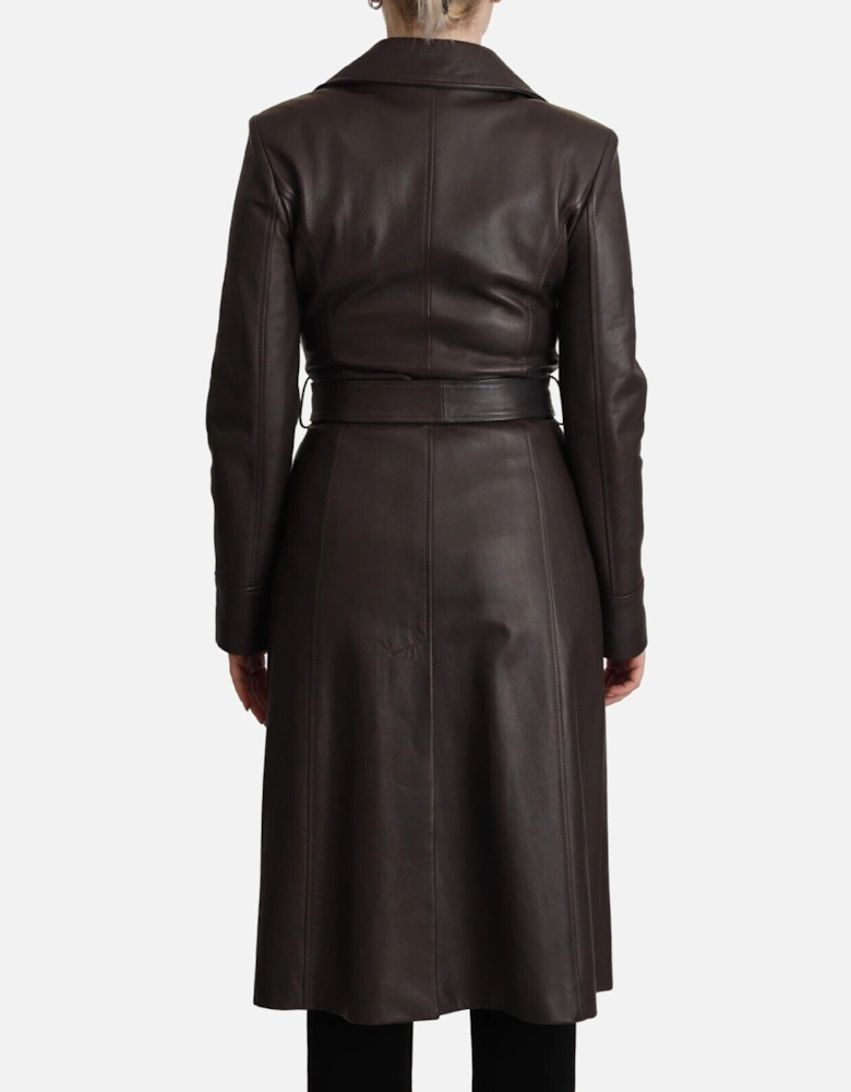 Leather Trench Coat Double Breasted Style Women - Brown Jackets