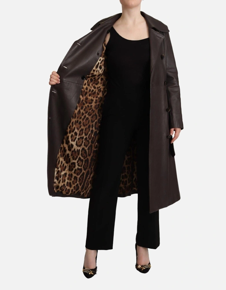 Leather Trench Coat Double Breasted Style Women - Brown Jackets