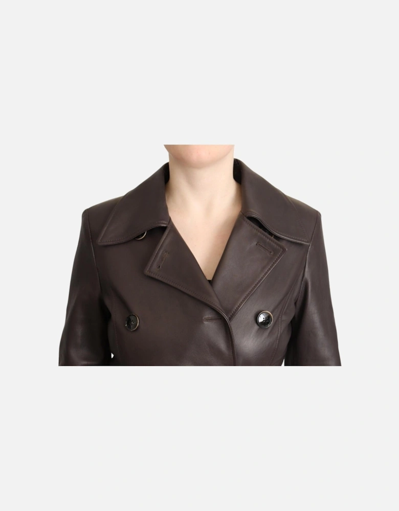 Leather Trench Coat Double Breasted Style Women - Brown Jackets
