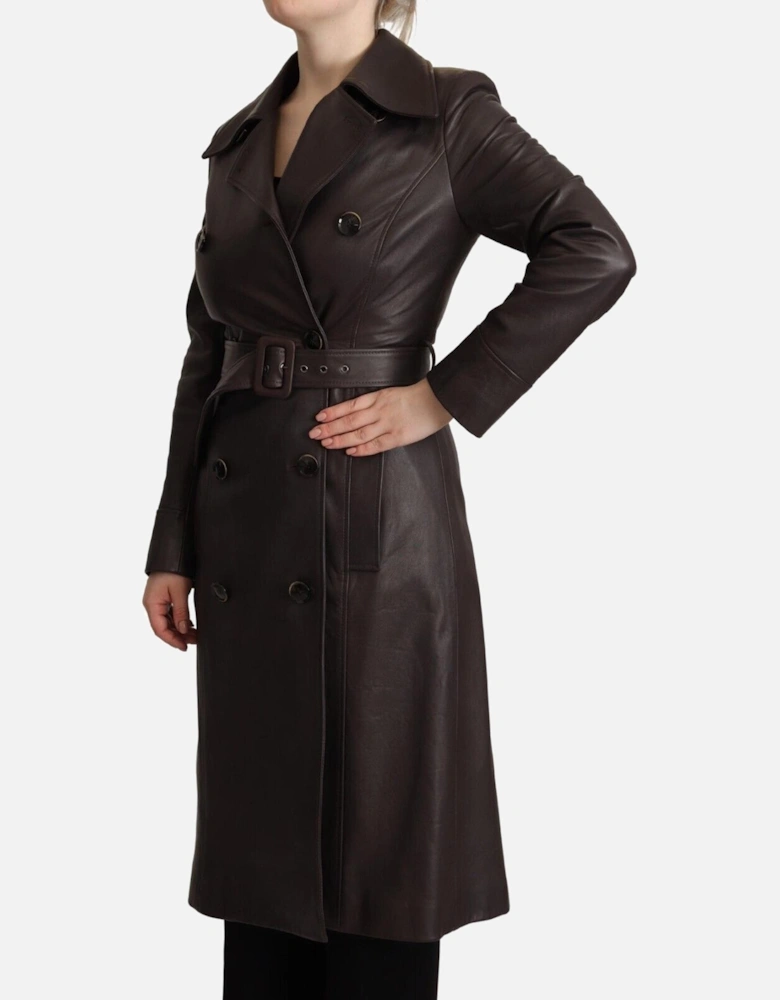 Leather Trench Coat Double Breasted Style Women - Brown Jackets