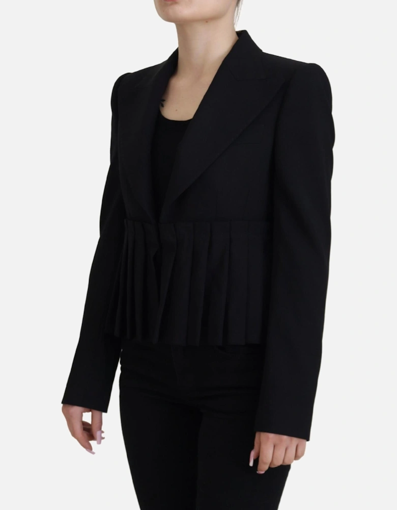 Pleated Waist Blazer Black Women Jackets