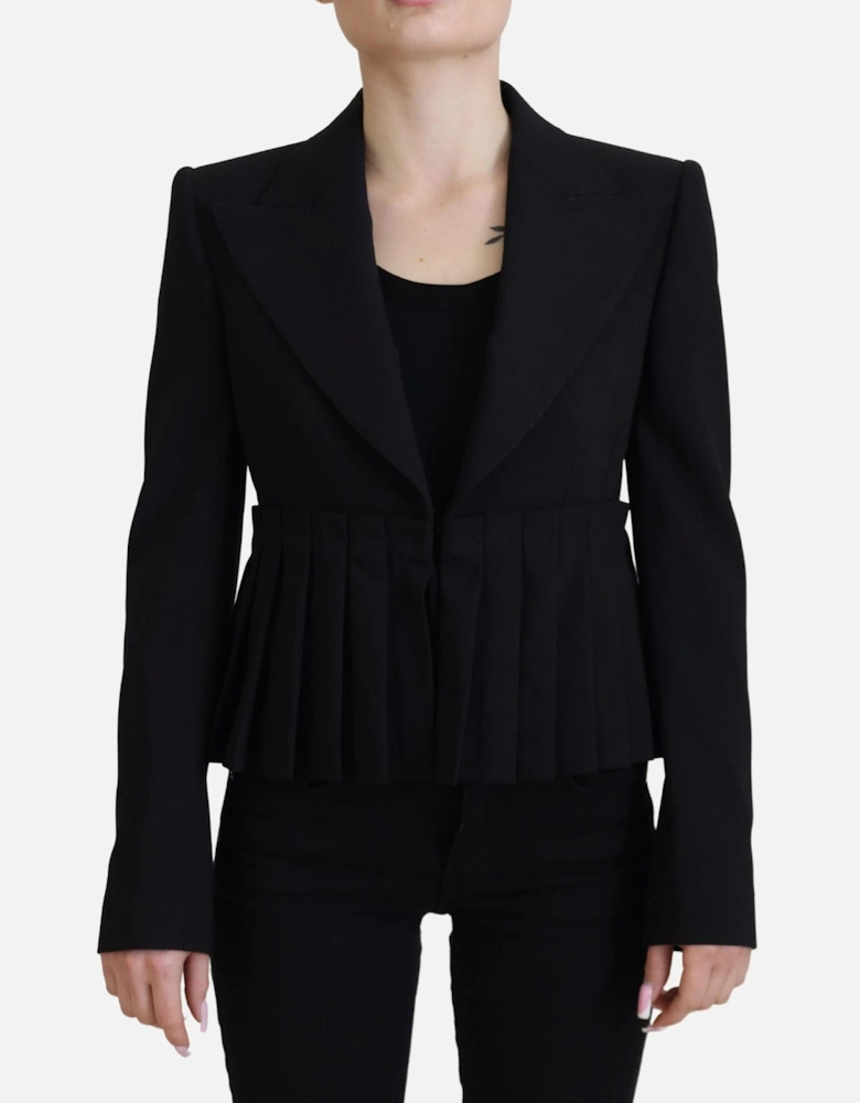 Pleated Waist Blazer Black Women Jackets