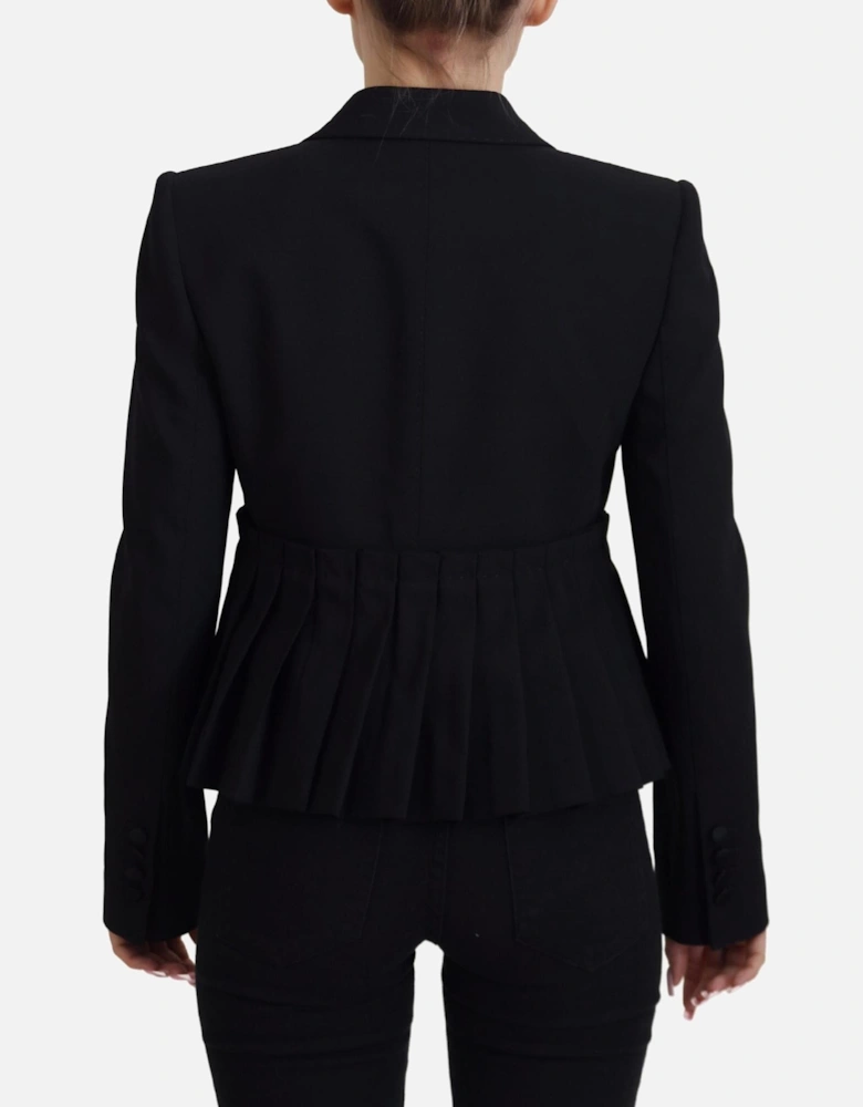 Pleated Waist Blazer Black Women Jackets