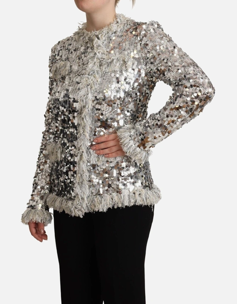 Sequined Shearling Long Sleeve Jacket Women - Silver Jackets