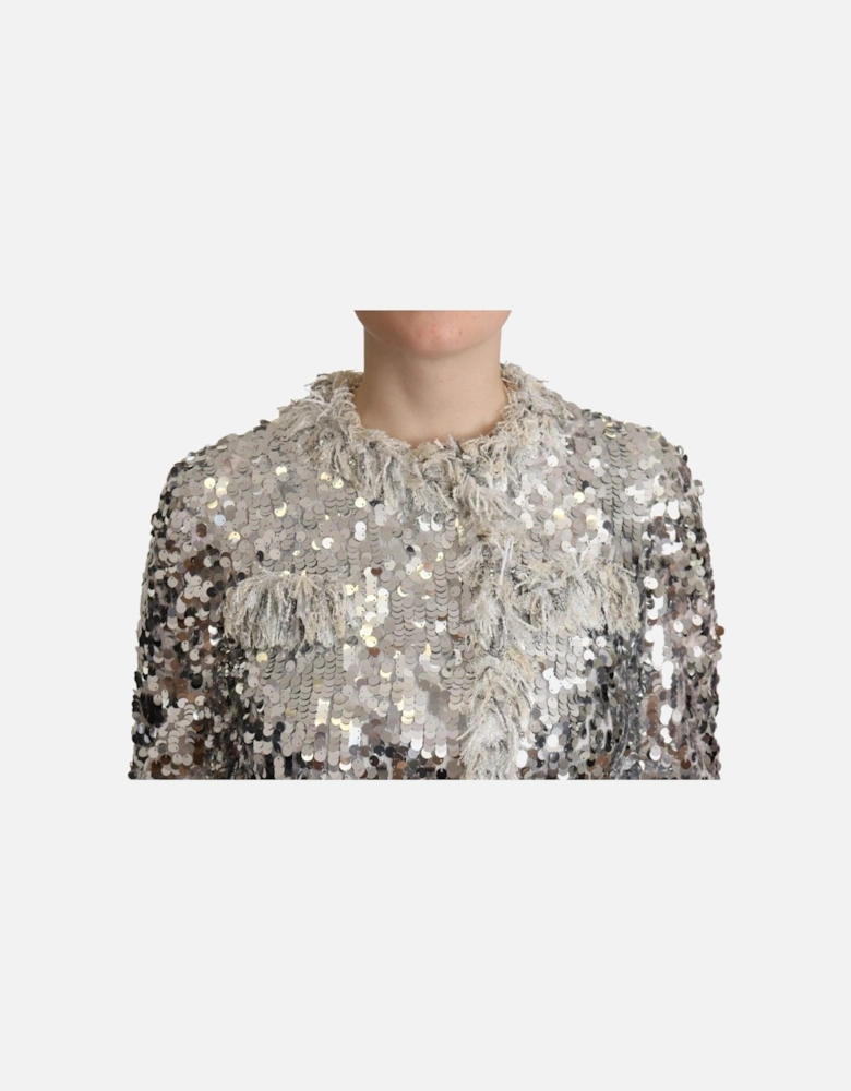 Sequined Shearling Long Sleeve Jacket Women - Silver Jackets