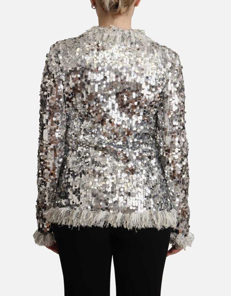 Sequined Shearling Long Sleeve Jacket Women - Silver Jackets
