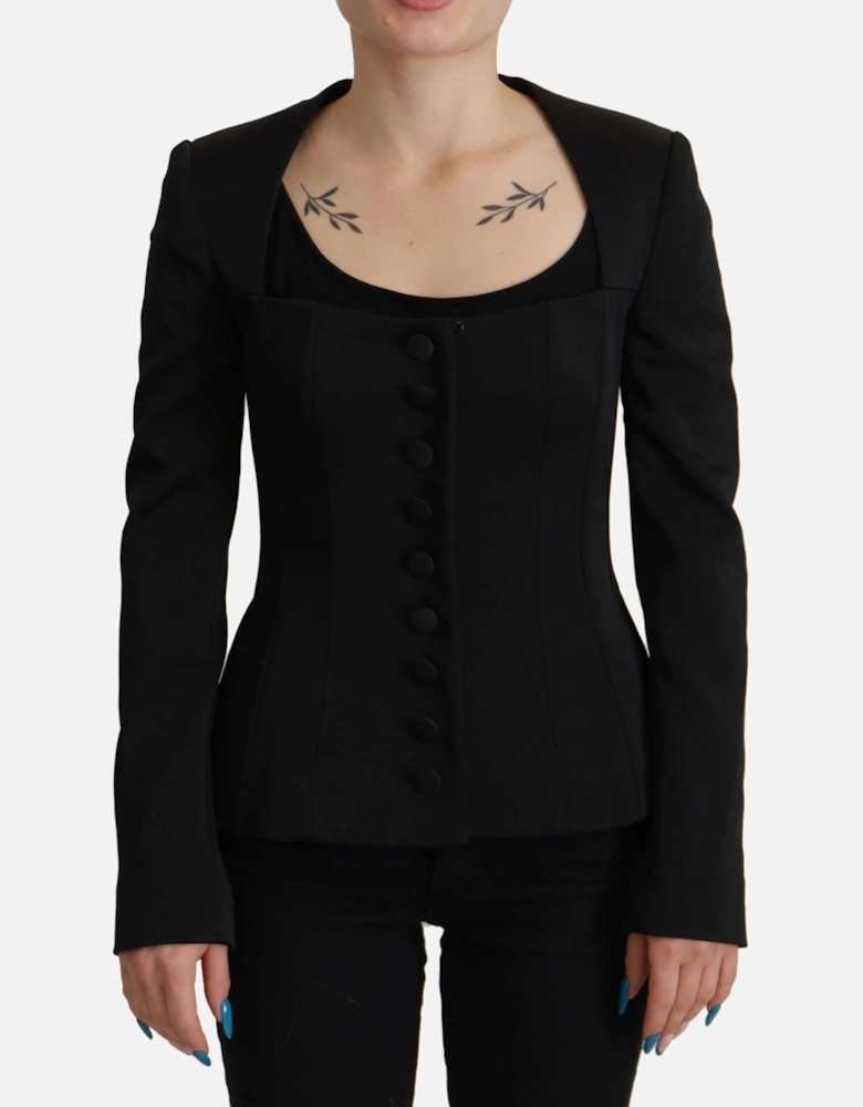 Snap Long Sleeves Slim Fit Jacket Women - Black Jackets