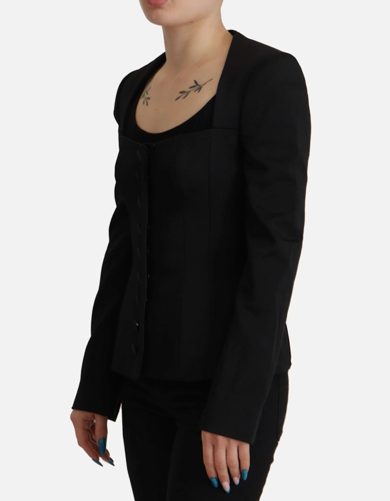 Snap Long Sleeves Slim Fit Jacket Women - Black Jackets