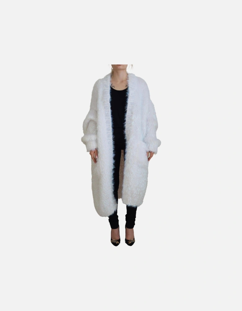 Mohair Cardigan Longline Oversized Women - White Jackets