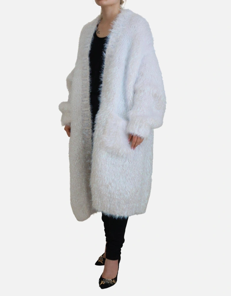 Mohair Cardigan Longline Oversized Women - White Jackets
