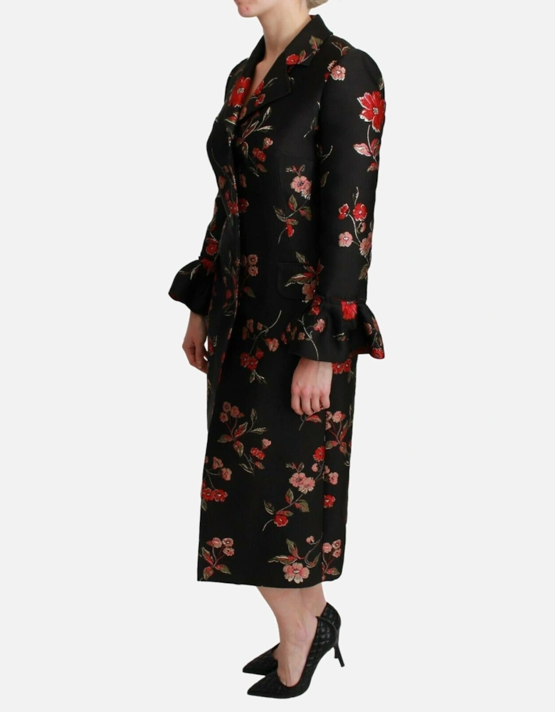 Floral Brocade Coat Long Sleeves Women - Black Jackets