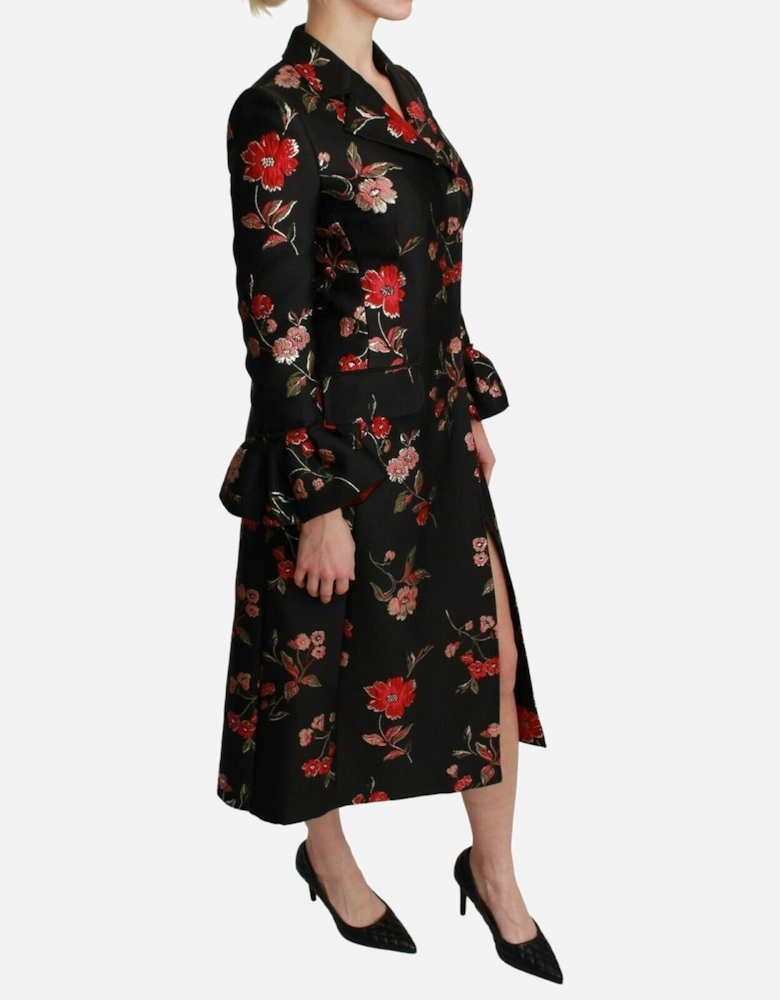 Floral Brocade Coat Long Sleeves Women - Black Jackets