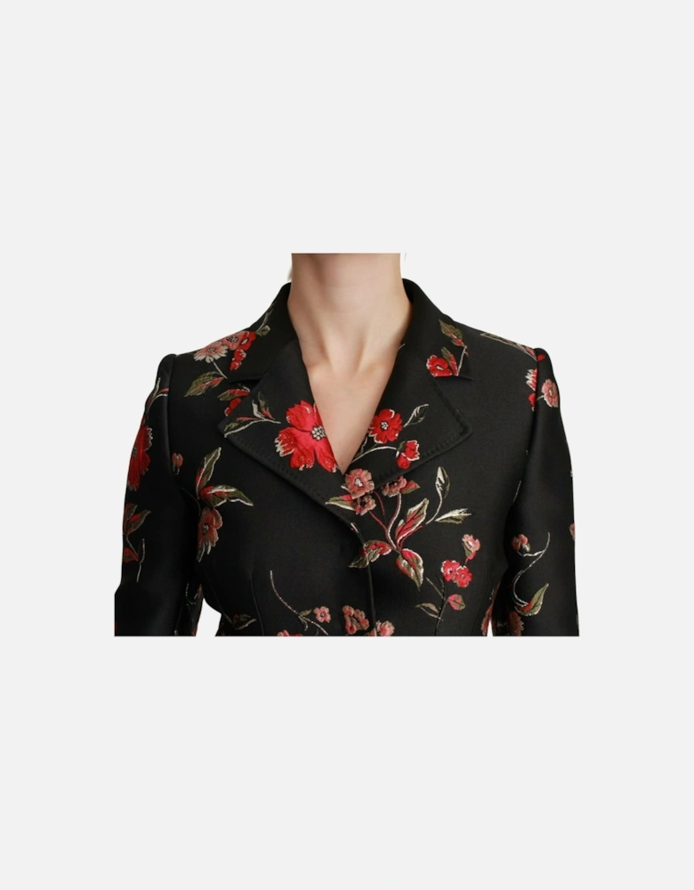 Floral Brocade Coat Long Sleeves Women - Black Jackets
