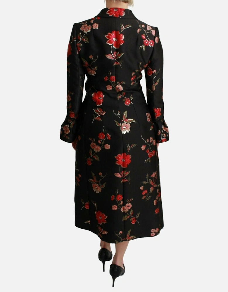 Floral Brocade Coat Long Sleeves Women - Black Jackets