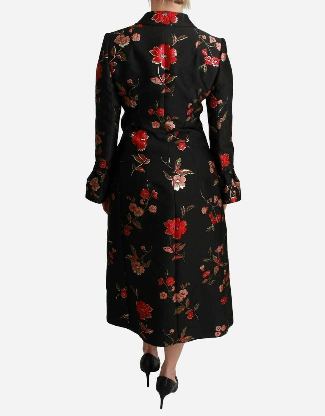 Floral Brocade Coat Long Sleeves Women - Black Jackets
