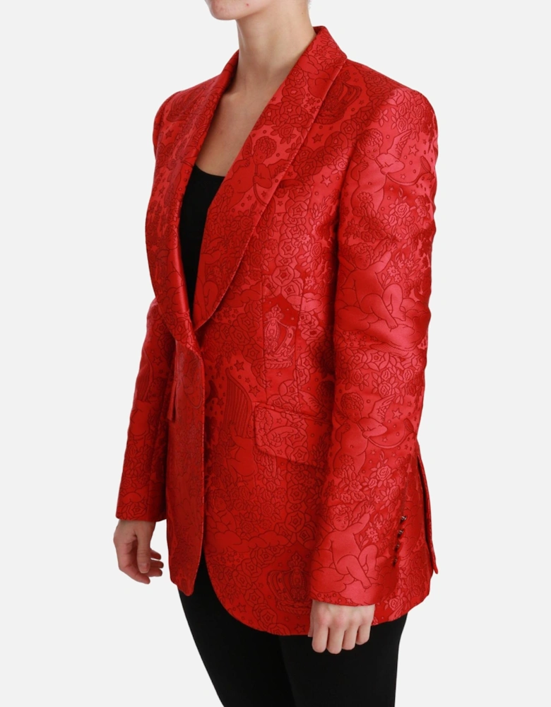 Red Cherub Rose Print Blazer Women Suits