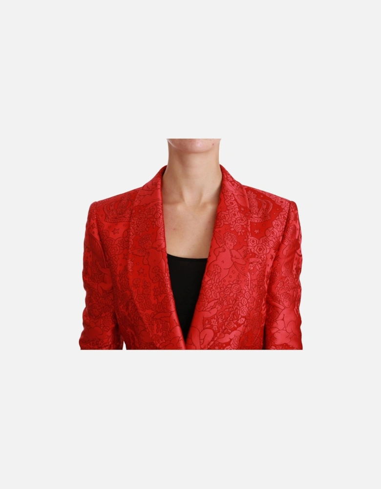 Red Cherub Rose Print Blazer Women Suits