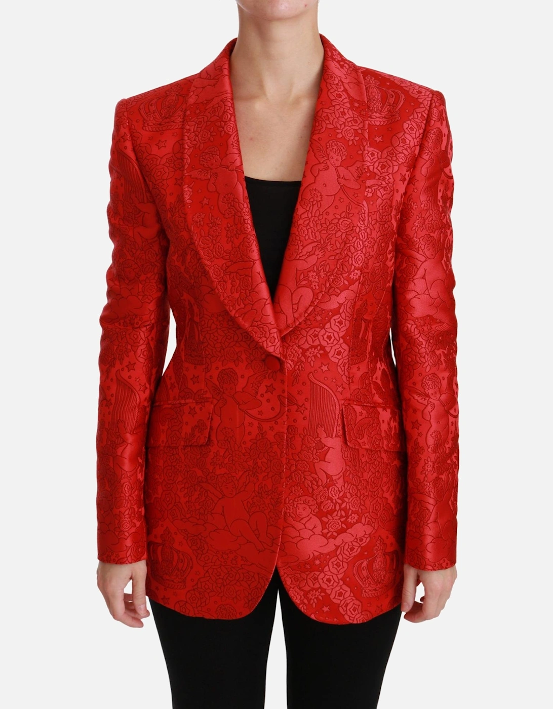 Red Cherub Rose Print Blazer Women Suits, 6 of 5