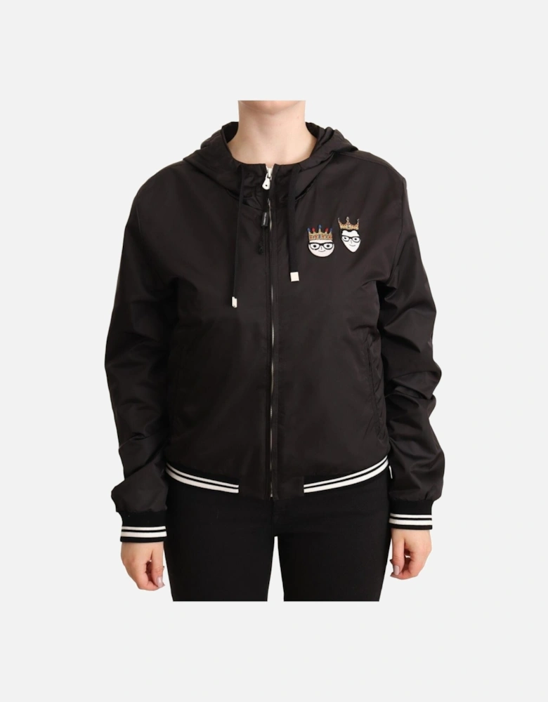 Dolce Gabbana Hooded Jacket King and Queen Patch Women - Black Jackets