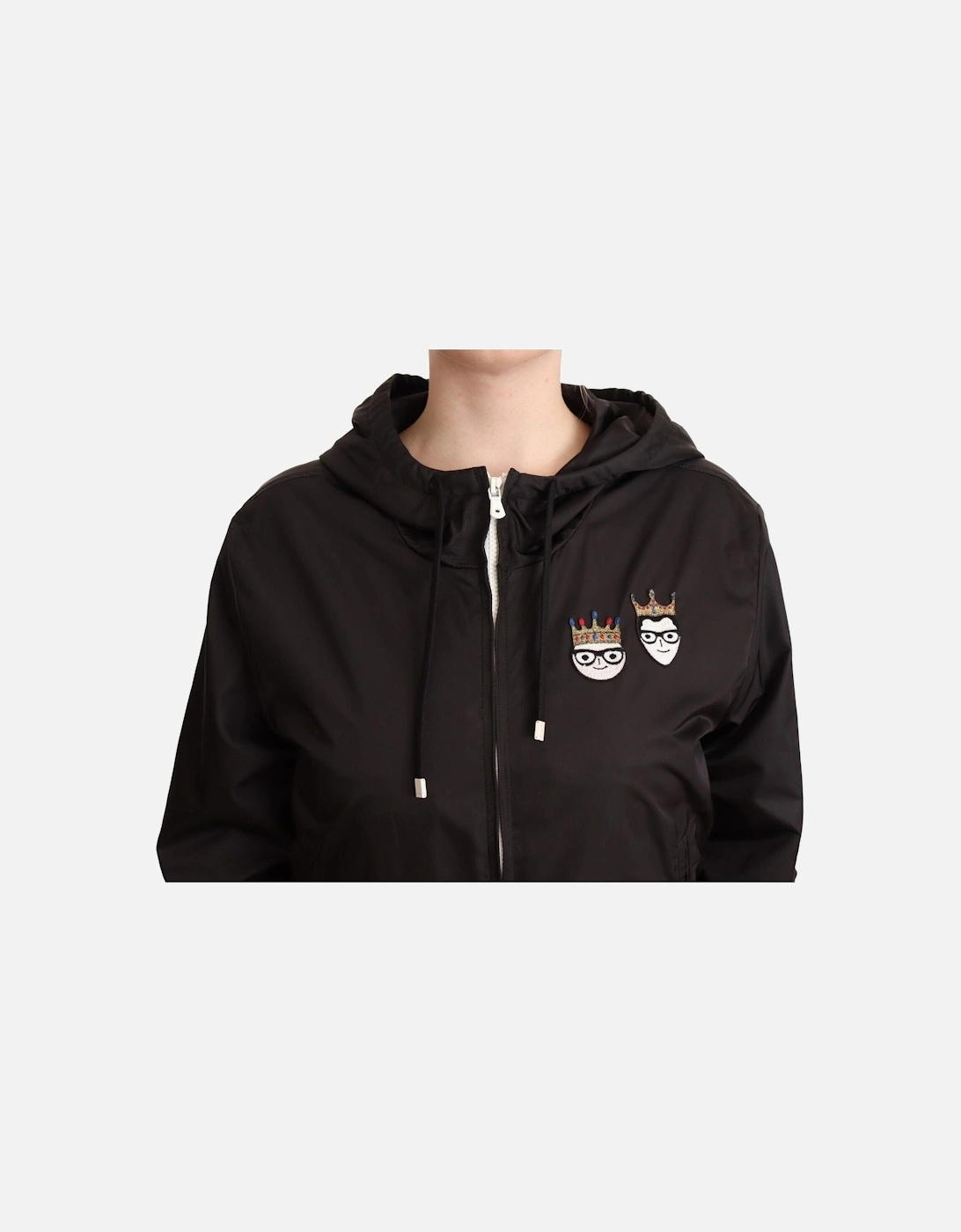 Dolce Gabbana Hooded Jacket King and Queen Patch Women - Black Jackets