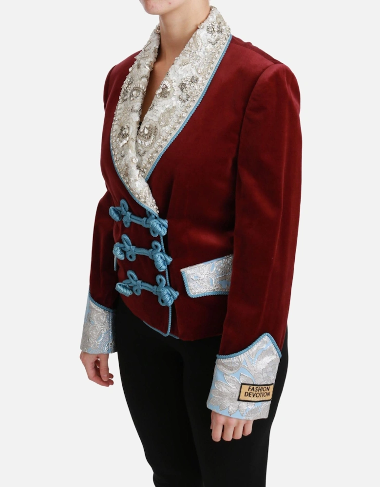 Velvet Blazer Embellished Collar Long Sleeves Women - Red Jackets