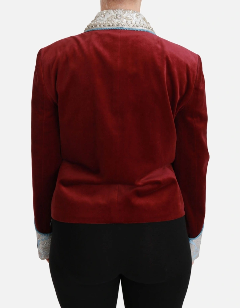 Velvet Blazer Embellished Collar Long Sleeves Women - Red Jackets