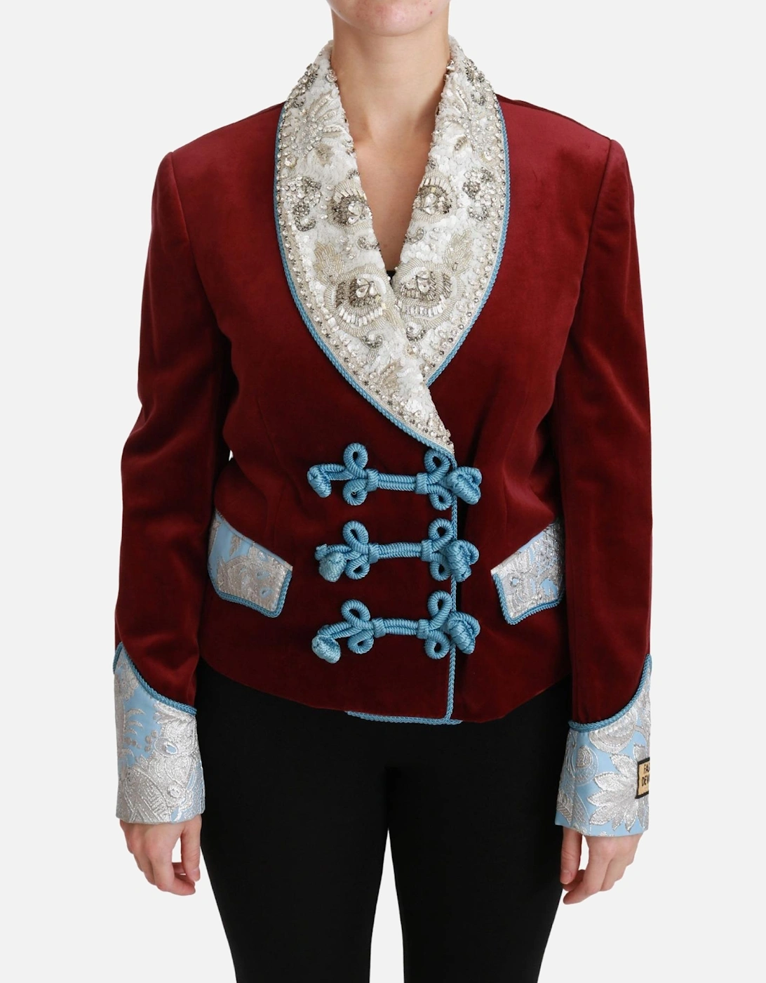 Velvet Blazer Embellished Collar Long Sleeves Women - Red Jackets, 6 of 5