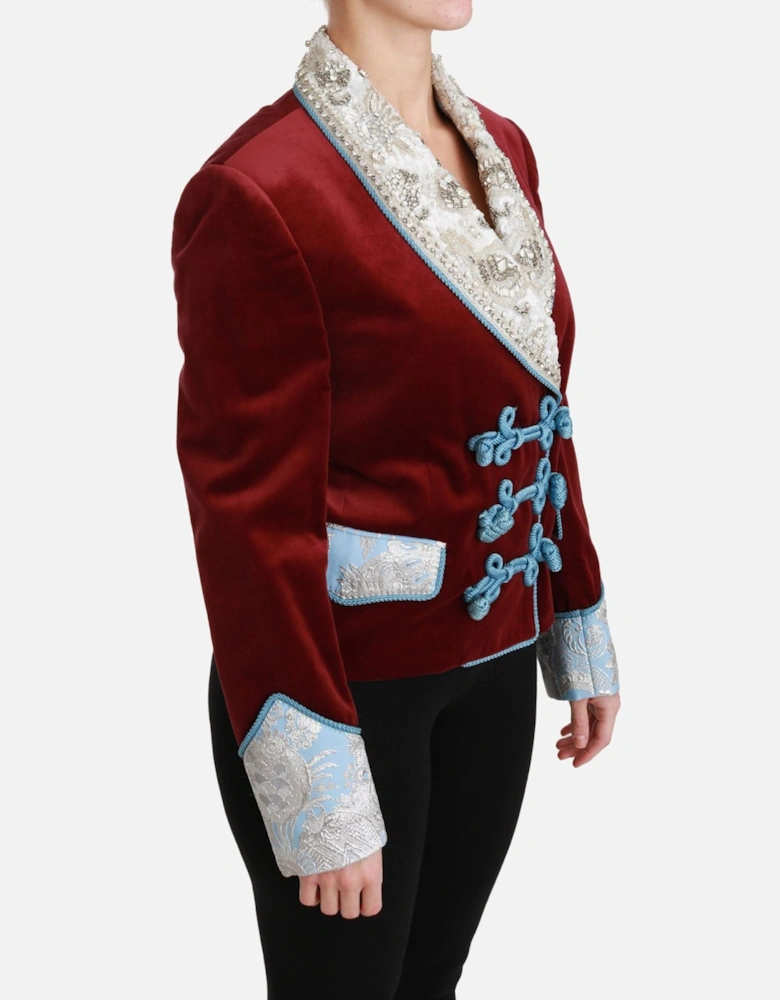 Velvet Blazer Embellished Collar Long Sleeves Women - Red Jackets