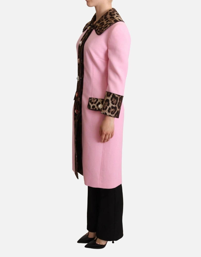 Leopard Trim Wool Coat Women - Pink Jackets