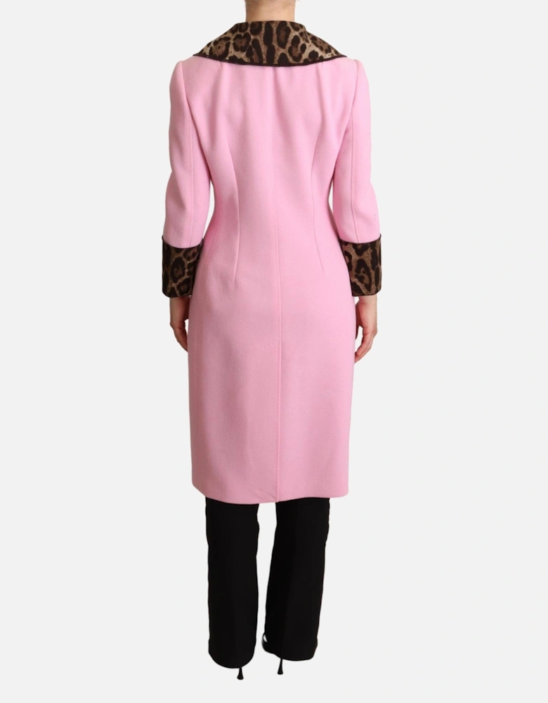 Leopard Trim Wool Coat Women - Pink Jackets