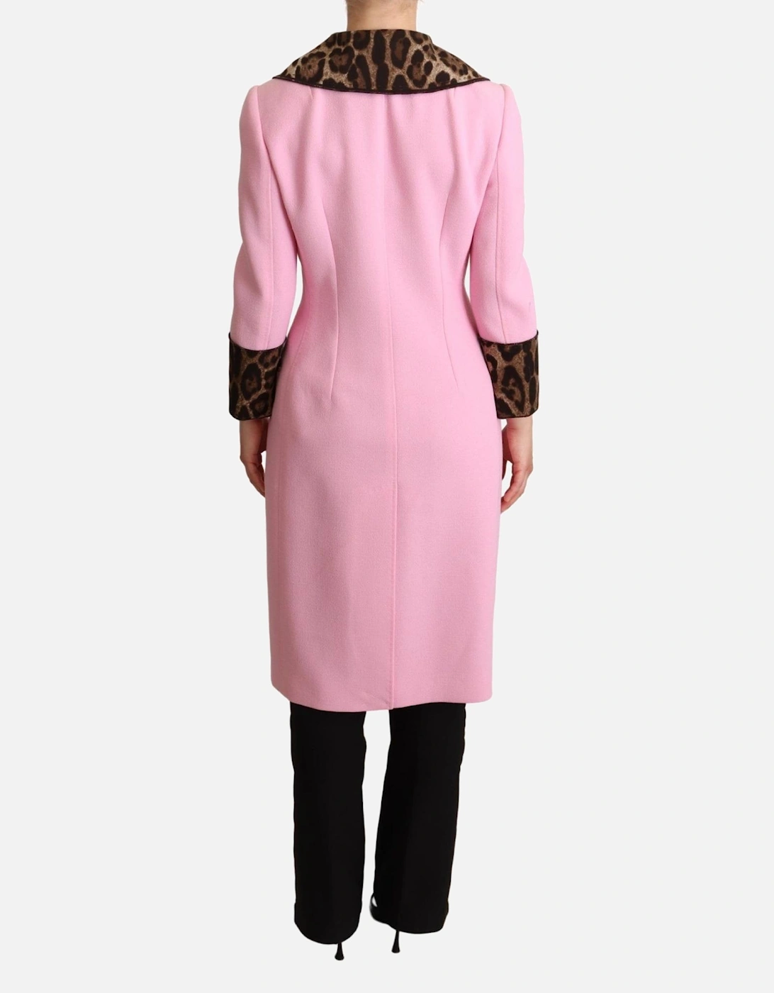 Leopard Trim Wool Coat Women - Pink Jackets