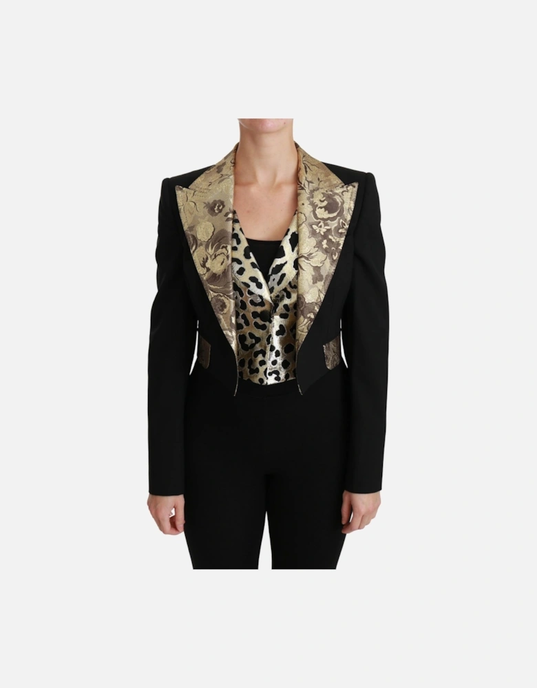 Dolce Gabbana Blazer Gold Brocade Leopard Print Women - Black Jackets