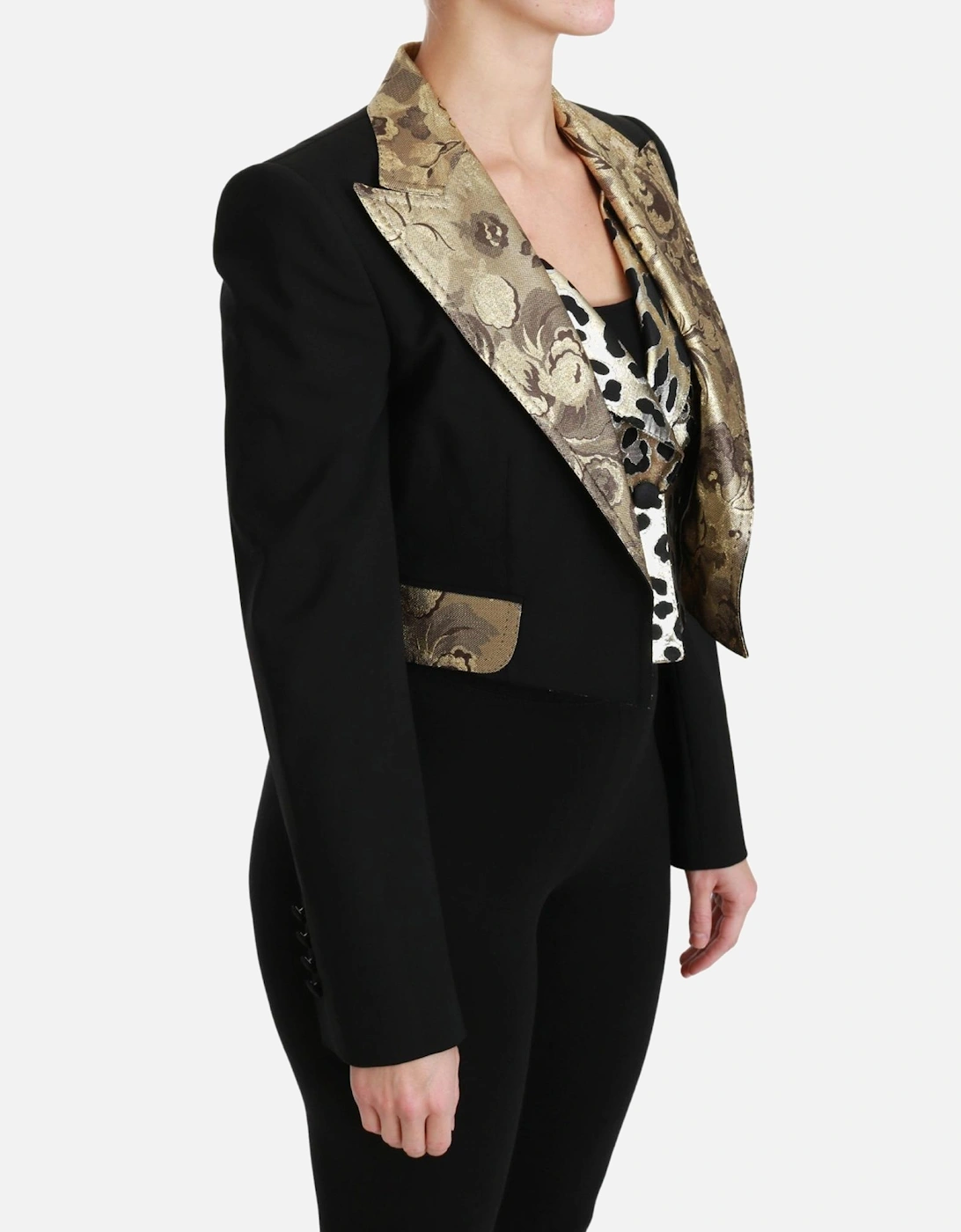 Dolce Gabbana Blazer Gold Brocade Leopard Print Women - Black Jackets