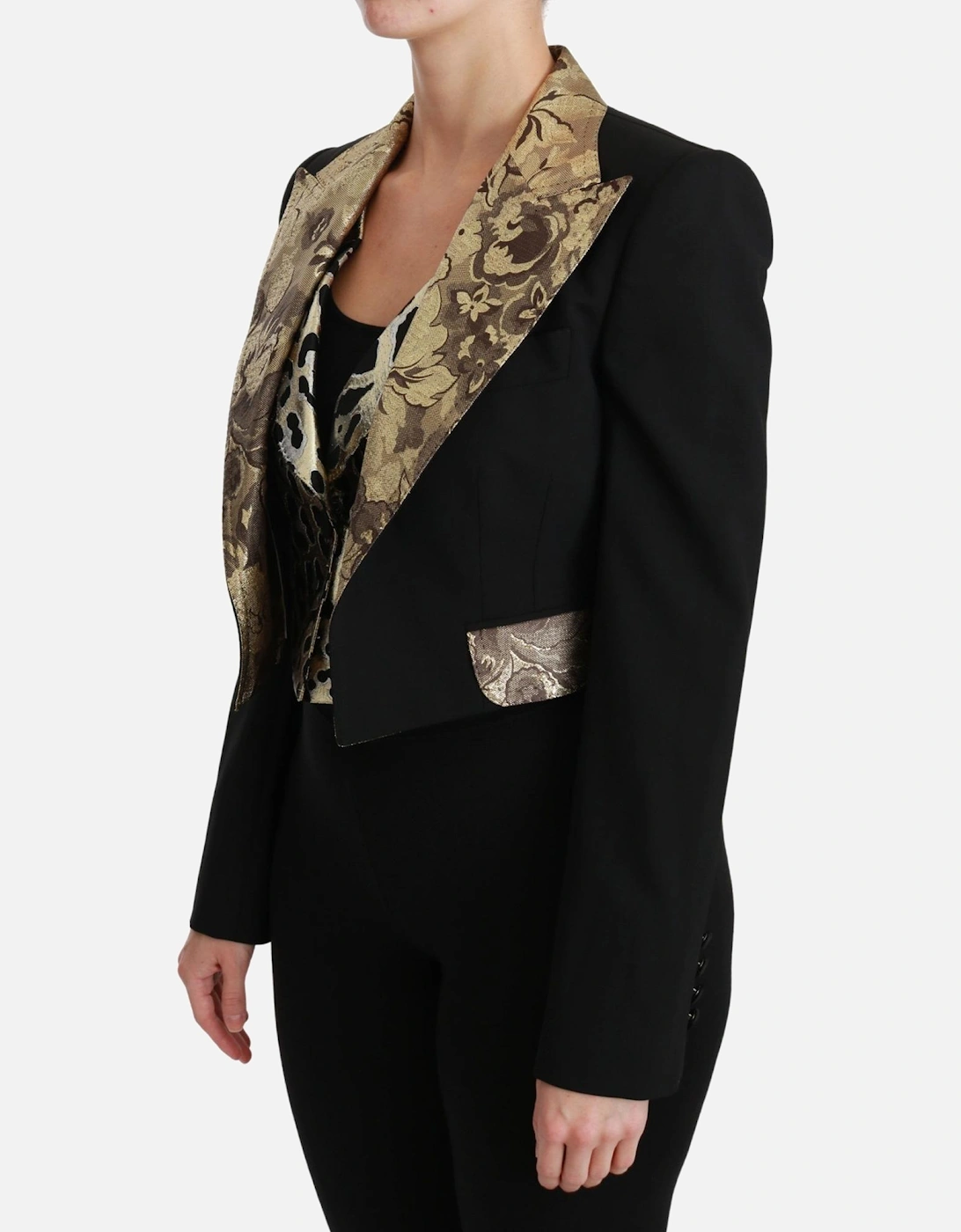 Dolce Gabbana Blazer Gold Brocade Leopard Print Women - Black Jackets