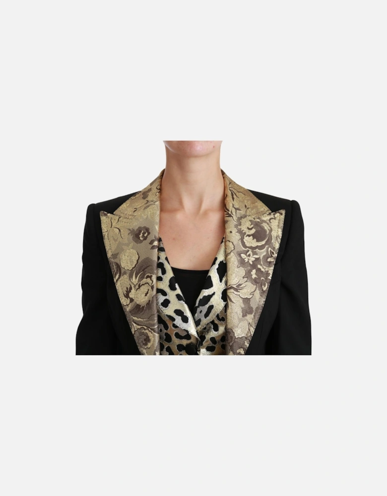 Dolce Gabbana Blazer Gold Brocade Leopard Print Women - Black Jackets