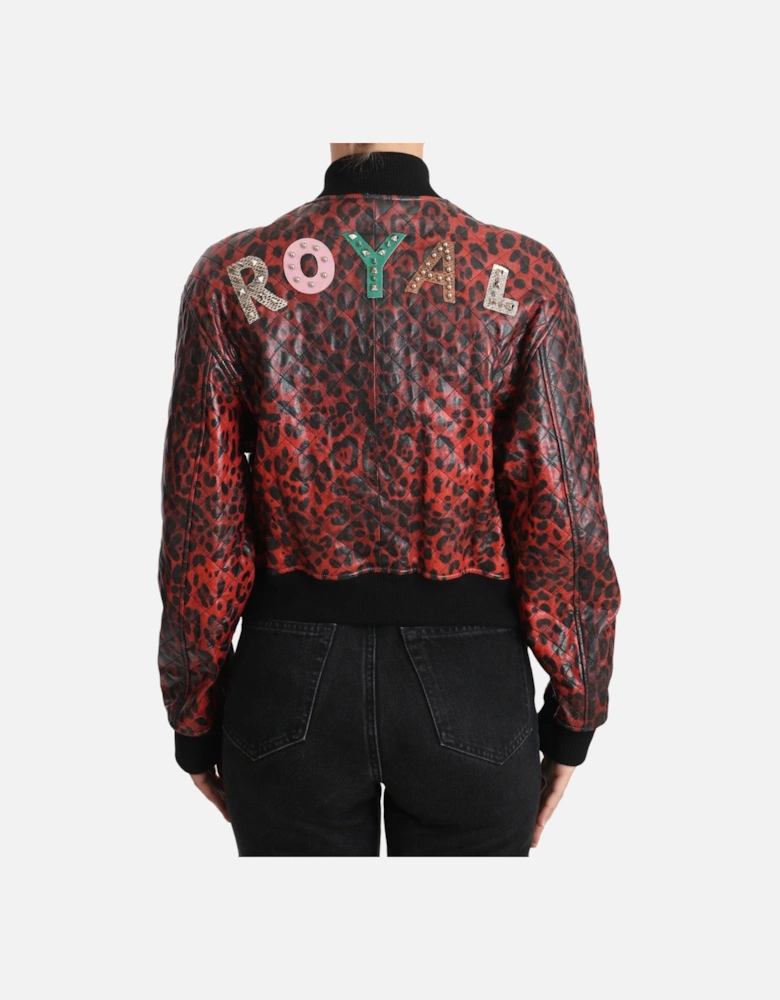 Quilted Leopard Print Bomber Jacket Women - Red Jackets