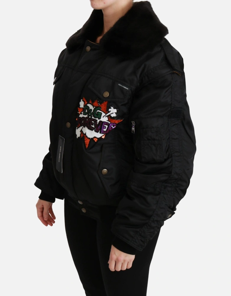Dolce Gabbana Sequin Bomber Jacket Black Women Jackets