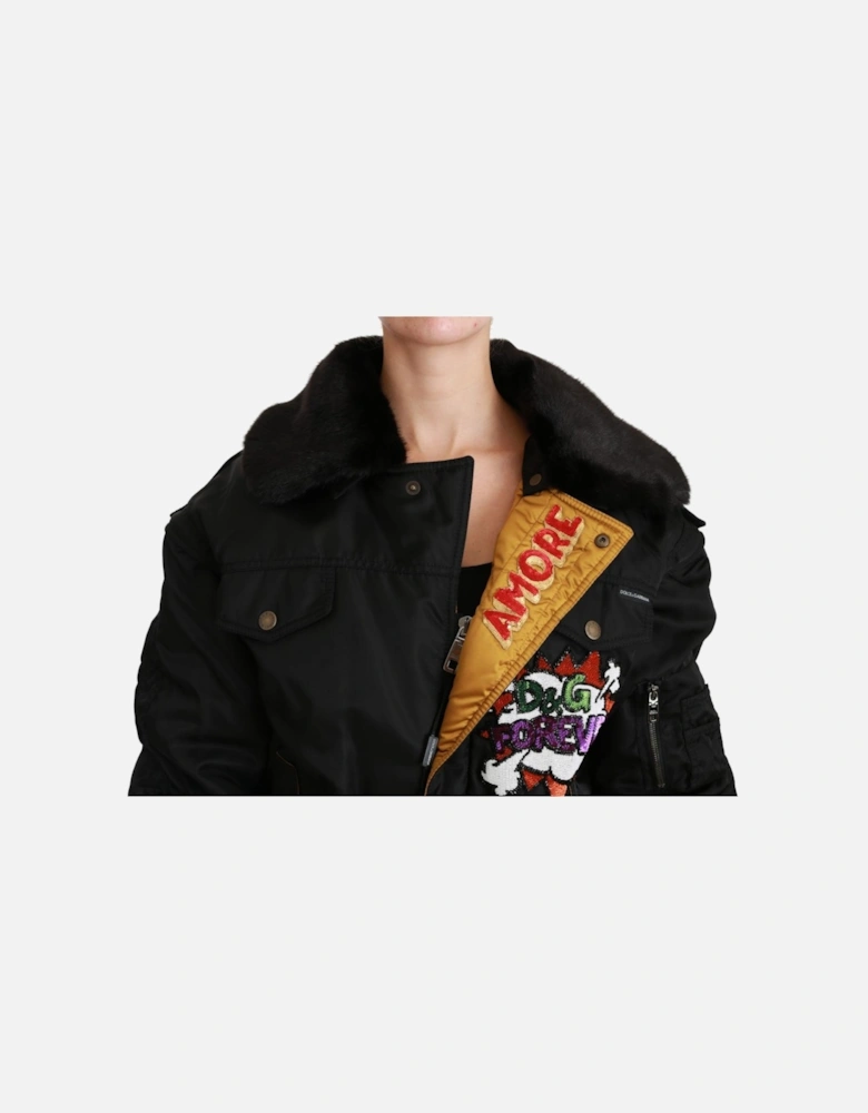 Dolce Gabbana Sequin Bomber Jacket Black Women Jackets