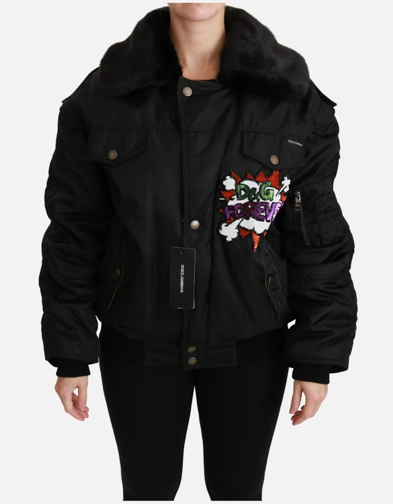 Dolce Gabbana Sequin Bomber Jacket Black Women Jackets